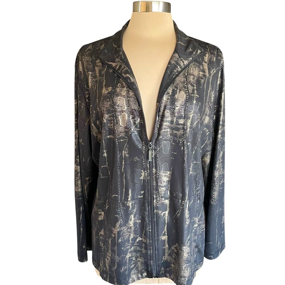 Chico's Travelers Zip Front Lightweight‎ Jacket Reptile Snake Print Size XL/16